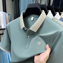 Designer brand silk cotton short sleeve polo shirt summer new Korean casual men's T-shirt fashion embossed soft breathable top