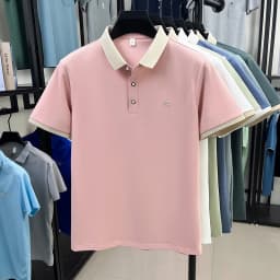Designer brand silk cotton short sleeve polo shirt summer new Korean casual men's T-shirt fashion embossed soft breathable top