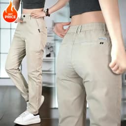 2026 Men's Ice Silk Straight Leg Thin Breathable Casual Pants Summer Business Long Trousers Fashionable Versatile Lightweight