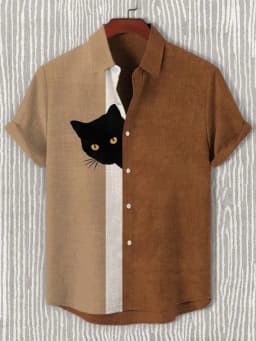 Men's Funny Shirts Harajuku Japanese Men Fun Hide And Seek Black Cat Print Casual Shirt 2025 Summer Holiday 3D Printing Blouse T