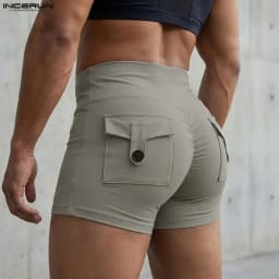 INCERUN Men's Shorts Solid Color Elastic Waist Joggers Men Bottoms Streetwear Summer Pockets 2026 Fashion Casual Shorts For Man