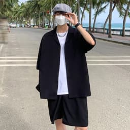 2Pieces(Shirts+Shorts)Men Sets Plus Size 5XL-M Summer Loose Short Sleeve Shirt and Knee Length Shorts Men's Sets Casual Clothing