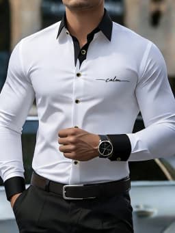 FGKKS Men Shirts Brand Fashion Printed Smart Casual Business Long Sleeve Patchwork Micro Elastic Male Dress White Shirt