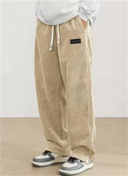 2026 Spring Autumn Men Casual Loose Drawstring Pants Fashion Sweatpants Solid-Color Corduroy Trousers Jogger Training Men Pants