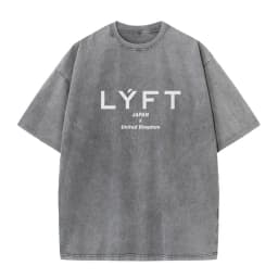 LYFT Washed Classical LOGO 230GSM Cotton Vintage BIG T-SHIRT Men's Oversized Muscle Sports Fitness Tee Tops Gym Training Shirts