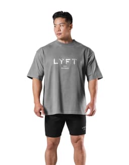 LYFT Washed Classical LOGO 230GSM Cotton Vintage BIG T-SHIRT Men's Oversized Muscle Sports Fitness Tee Tops Gym Training Shirts