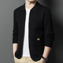 High-Quality Men's Knitted Cardigans Solid Color Simple Business Lapel Knitwear Coat Man Autumn New Long Sleeves Sweater Jacket
