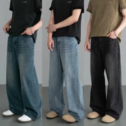 Spring Autumn Men's New Denim Pants Old Blue Washed Casual Jeans Menwear Loose New Fashion Contrasting Color Wide Leg Trousers
