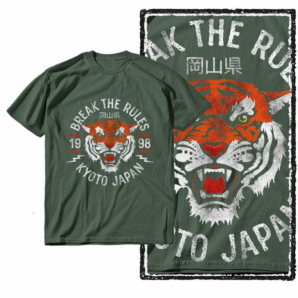 G41 Army Green Vintage 100% Cotton Tiger Printed Men's T-shirt | Streetwear Big Size Cool O-neck men's Tee Tshirt