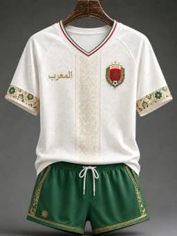 White Red Morocco 2026 Football Jersey Shorts Set Arabic Geometric Print V Neck Quick Dry Soccer Training Kit Male Supporters