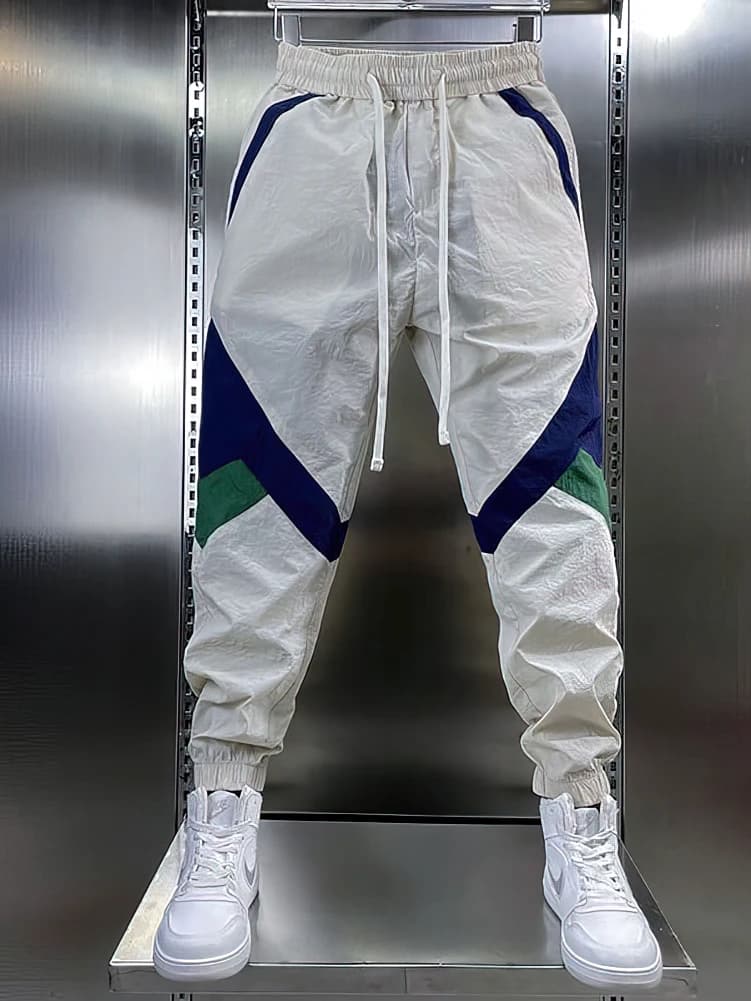 Patchwork Beige White Sweatpants Men Baggy Jogging Pants Spring Summer Casual Sport Harem Ankle-Length Trousers