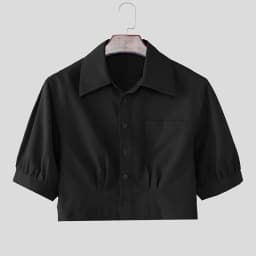 INCERUN Men's Shirt Solid Lapel Puff Short Sleeve Casual Crop Tops For Man Summer Loose 2026 Pockets Fashion Men Clothes Camisa