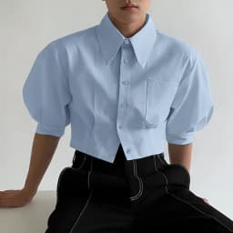 INCERUN Men's Shirt Solid Lapel Puff Short Sleeve Casual Crop Tops For Man Summer Loose 2026 Pockets Fashion Men Clothes Camisa