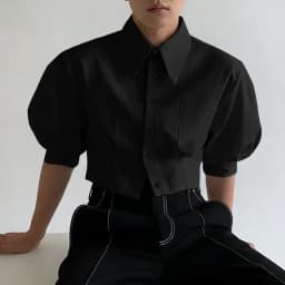 INCERUN Men's Shirt Solid Lapel Puff Short Sleeve Casual Crop Tops For Man Summer Loose 2026 Pockets Fashion Men Clothes Camisa