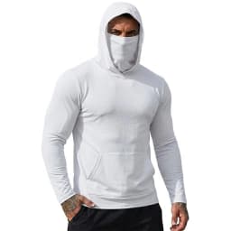 Mens Sun Protection Hooded Tee Quick Dry Long Sleeve Sweatshirt Lightweight Performance Top for Hiking Outdoor Sun Wear Tops
