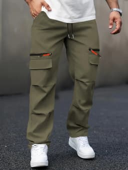 Men's Casual Cargo Pants with Multiple Pockets - Straight Leg, Loose Fit,, Zipper Details, Perfect for Spring and Fall