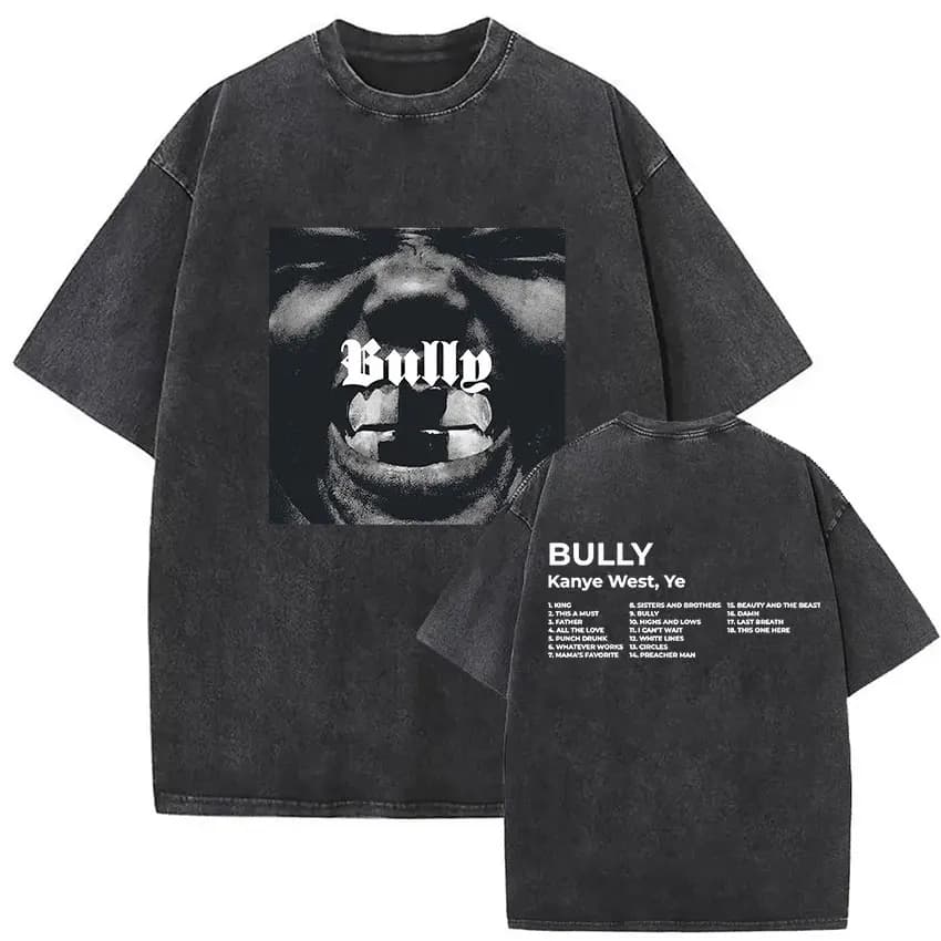 Vintage Washed Kanye West Ye Bully Album 2026 Graphic T Shirts Men's Hip Hop Oversized Fashion Cotton T-shirt Unisex Streetwear