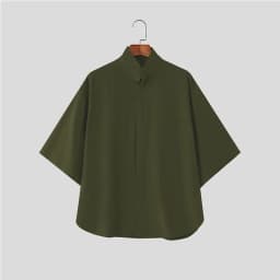 Japanese Style Men Stand Collar Half Sleeve Shirt Loose Oversized Solid Color Hidden Button Casual Blouse Lightweight Streetwear
