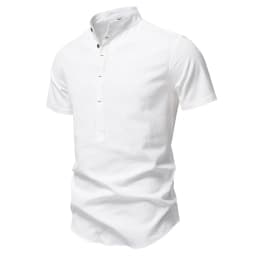 AIOPESON Mens Short Sleeve Solid Color Linen Shirt Turn Down Collar Casual Summer Breathable Comfort Shirt