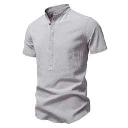 AIOPESON Mens Short Sleeve Solid Color Linen Shirt Turn Down Collar Casual Summer Breathable Comfort Shirt