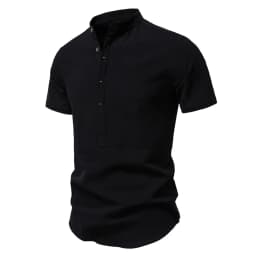 AIOPESON Mens Short Sleeve Solid Color Linen Shirt Turn Down Collar Casual Summer Breathable Comfort Shirt