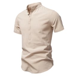 AIOPESON Mens Short Sleeve Solid Color Linen Shirt Turn Down Collar Casual Summer Breathable Comfort Shirt