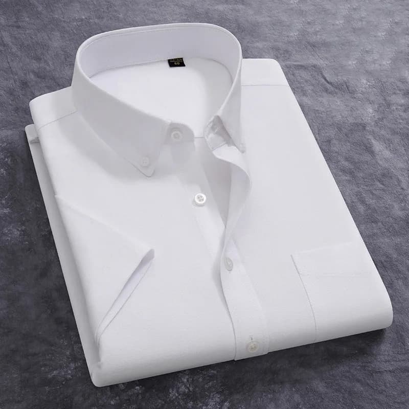 100% Cotton Men's Oxford Shirt Summer Short Sleeve Stylish Loose Stripe Solid Color Fit Dress Formal White Shirt Plus Size 5XL 