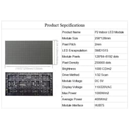 High Resolution P2 256*128mm SMD1515 128x64 Pixel RGB Full Color Indoor LED Panel Matrix LED Advertising TV Display Screen