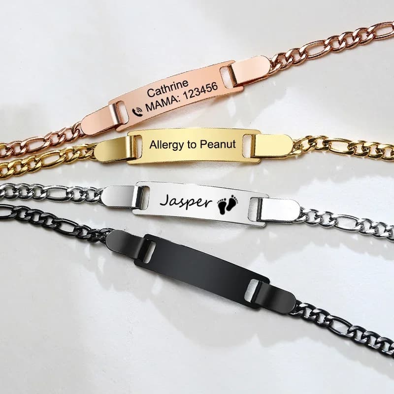 Custom Engraved Bracelets for Little Girl Gifts, Personalized Anti Allergy Stainless Steel Bar Girls Boys Jewelry
