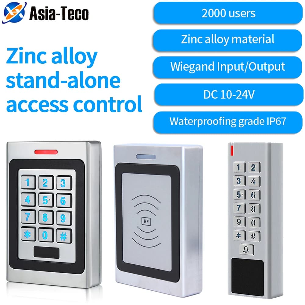 Door Access Control Keypad RFID Reader 2000 User Wiegand Input+Output Electric Lock Outdoor Waterproof Doorbell IP67 Zinc Alloy