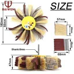 150mm X 6mm Shaft Mounted Sisal & Emery Cloth Bristle Polishing Brush Wheel for Wood Primer Sanding 80/120/180/240/320/400 Grit