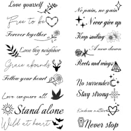 Tattoo Stickers English Word Waterproof Long Lasting Realistic Transfer Temporary Black Letters Feather Body Art For Men Women