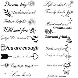 Tattoo Stickers English Word Waterproof Long Lasting Realistic Transfer Temporary Black Letters Feather Body Art For Men Women