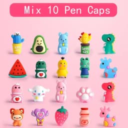 10pcs Cute Cartoon Pencil Cap Silicone Neutral Pen Cover School Students Supplies Soft Rubber Pencil Protector