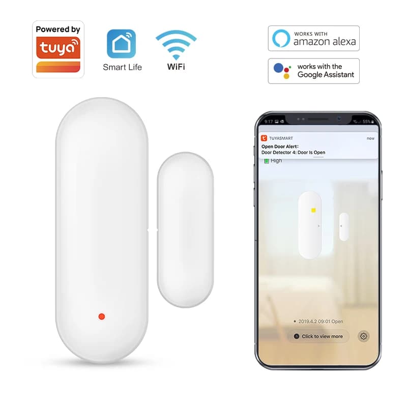 Tuya Smart WiFi Door Sensor Smart Home Open Close Detector Smartlife App Control Notification Compatible with Alexa Google Home