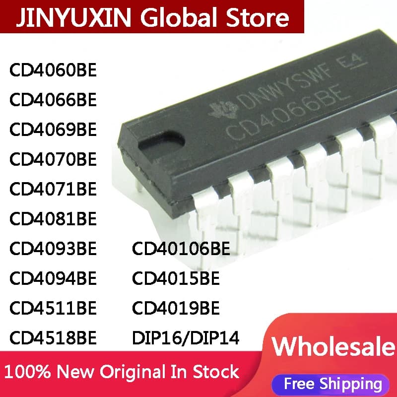 10Pcs New CD4060 CD4066 CD4069 CD4070 CD4071 CD4081 CD4093 CD4094 CD4511 CD4518 CD40106 CD4015 CD4019 BE DIP16 DIP14 IC Chip