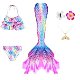 Swimming Mermaid Tail For Girls Kids Beach Dress Pool Swimming Suit With Monofin Hand Fin Mermaid Cosplay Anime Costume