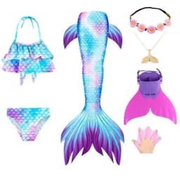 Swimming Mermaid Tail For Girls Kids Beach Dress Pool Swimming Suit With Monofin Hand Fin Mermaid Cosplay Anime Costume