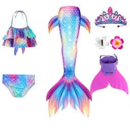 Swimming Mermaid Tail For Girls Kids Beach Dress Pool Swimming Suit With Monofin Hand Fin Mermaid Cosplay Anime Costume