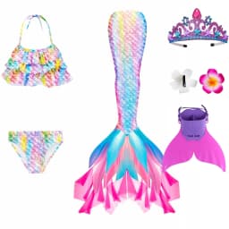 Swimming Mermaid Tail For Girls Kids Beach Dress Pool Swimming Suit With Monofin Hand Fin Mermaid Cosplay Anime Costume