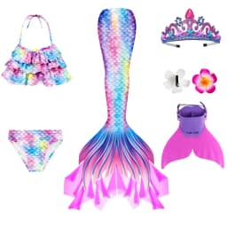 Swimming Mermaid Tail For Girls Kids Beach Dress Pool Swimming Suit With Monofin Hand Fin Mermaid Cosplay Anime Costume
