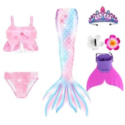 Swimming Mermaid Tail For Girls Kids Beach Dress Pool Swimming Suit With Monofin Hand Fin Mermaid Cosplay Anime Costume