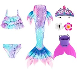 Swimming Mermaid Tail For Girls Kids Beach Dress Pool Swimming Suit With Monofin Hand Fin Mermaid Cosplay Anime Costume