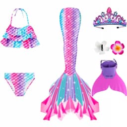 Swimming Mermaid Tail For Girls Kids Beach Dress Pool Swimming Suit With Monofin Hand Fin Mermaid Cosplay Anime Costume