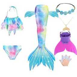 Swimming Mermaid Tail For Girls Kids Beach Dress Pool Swimming Suit With Monofin Hand Fin Mermaid Cosplay Anime Costume