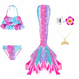Swimming Mermaid Tail For Girls Kids Beach Dress Pool Swimming Suit With Monofin Hand Fin Mermaid Cosplay Anime Costume