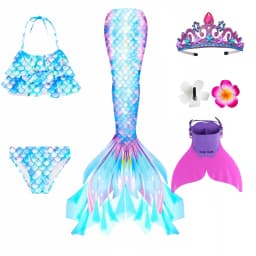 Swimming Mermaid Tail For Girls Kids Beach Dress Pool Swimming Suit With Monofin Hand Fin Mermaid Cosplay Anime Costume