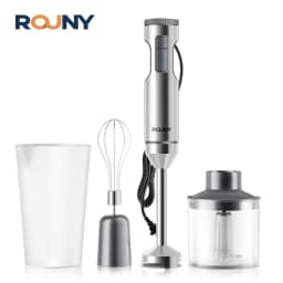ROUNY 4-in-1 Hand Immersion Blender 1000W Powerful, Stainless Steel Stick Food Mixer,700ml Mixing Beaker,500ml Processor, Whisk
