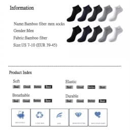 10 Pairs / Pack Men's Bamboo Fiber Socks Short High Quality New Casual Breatheable Anti-Bacterial Man Ankle Socks Men