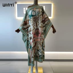 Africa Fashion Blogger Recommend Popular printed Silk Kaftan Maxi dresses Loose Summer Beach Bohemian kaftan long dress for lady